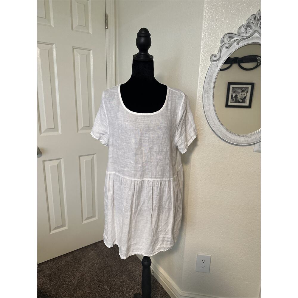 Francesca Bettini Italy White Linen SummerDress Tunic Lagenlook Coastal Medium